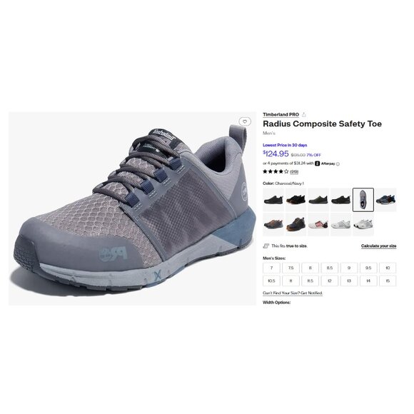 Timberland PRO Radius Men’s Size 9.5  Composite Toe Work Sneaker Charcoal Navy - Picture 2 of 6